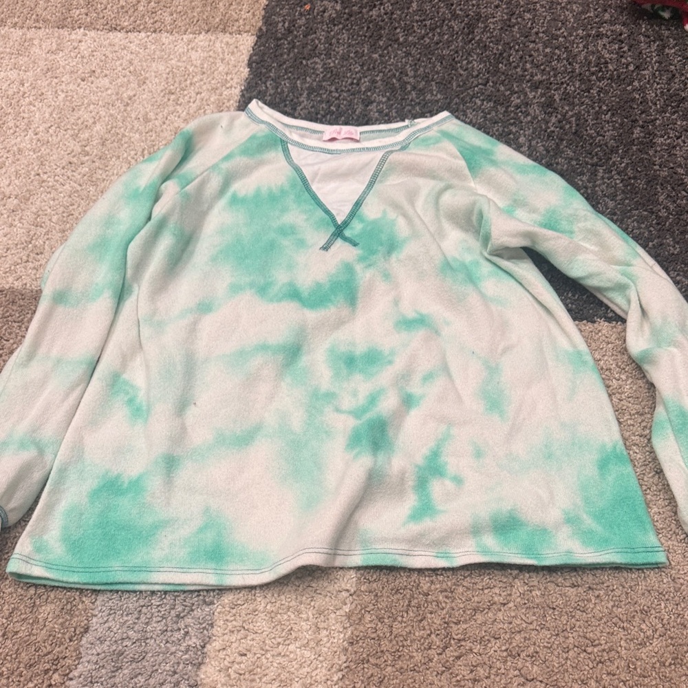 Pink Lily Green Tie-Dye Top